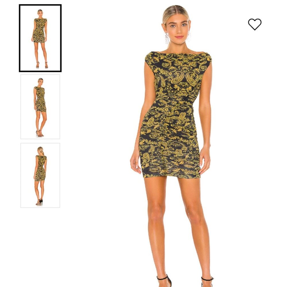 Paisley Gold Print Dress in Nero from Versace Jeans Couture